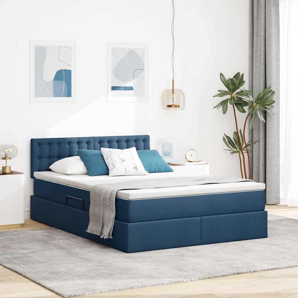 Aufbewahrungsbett mit Matratze Blau 140 x 200 cm Samt