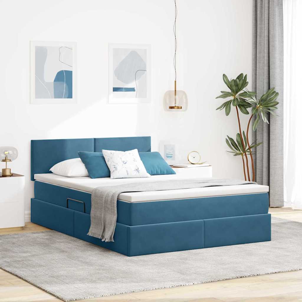 Aufbewahrungsbett mit Kopfteil Dunkelblau 140 x 200 cm Samt