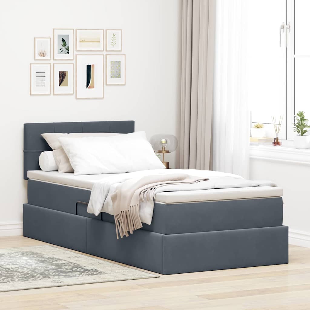 Aufbewahrungsbett mit Kopfteil Dunkelgrau 90 x 200 cm Samt