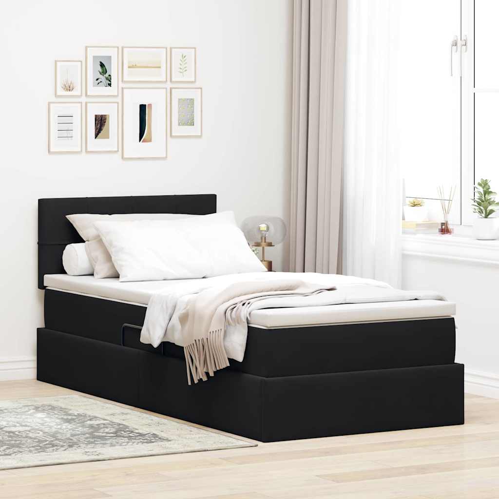 Aufbewahrungsbett mit Kopfteil Schwarz 100 x 200 cm Samt