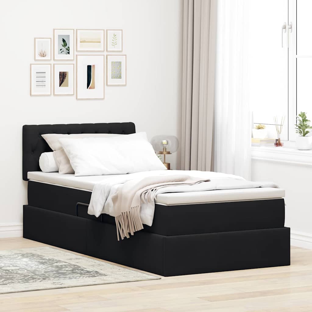 Aufbewahrungsbett mit Kopfteil Schwarz 100 x 200 cm Samt