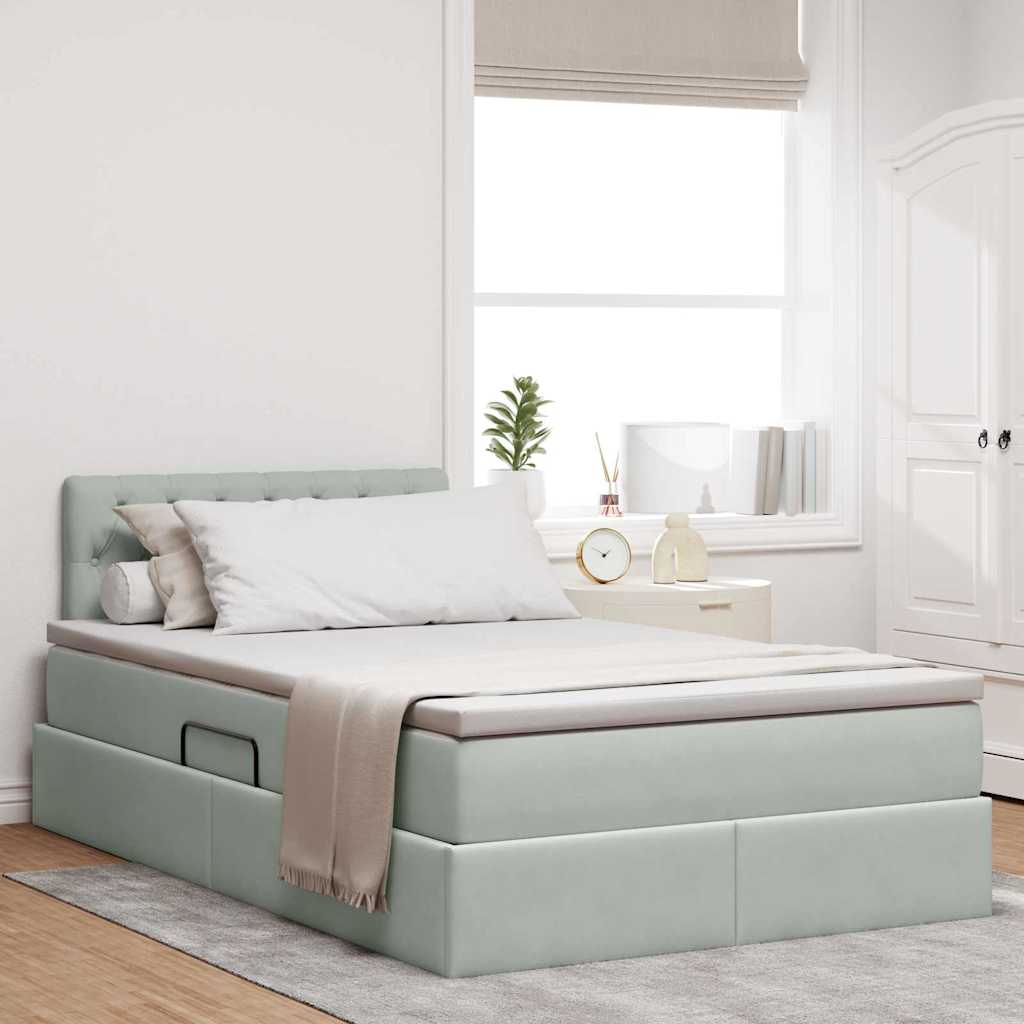 Aufbewahrungsbett mit Kopfteil Hellgrau 120 x 200 cm Samt