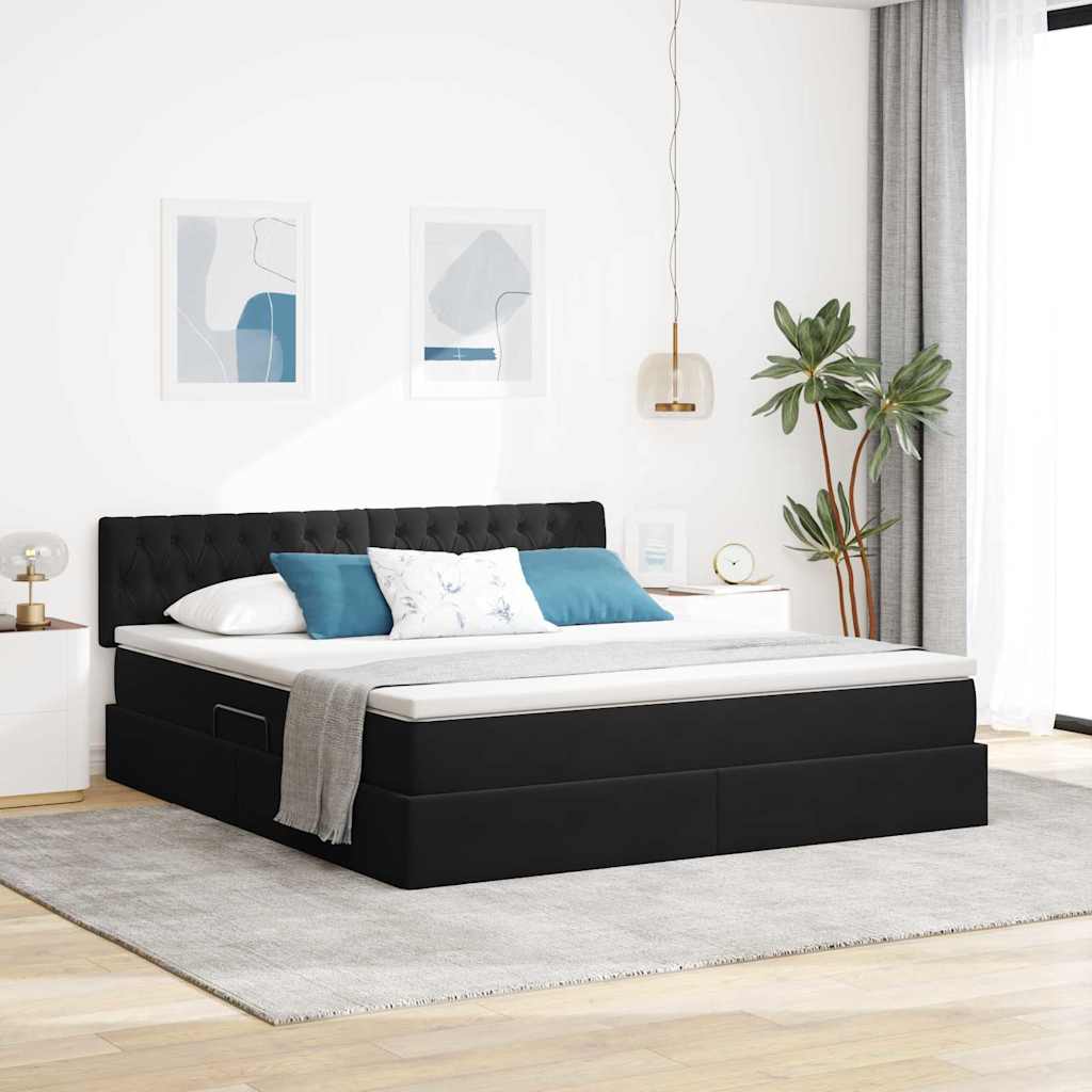 Aufbewahrungsbett mit Kopfteil Schwarz 180 x 200 cm Samt