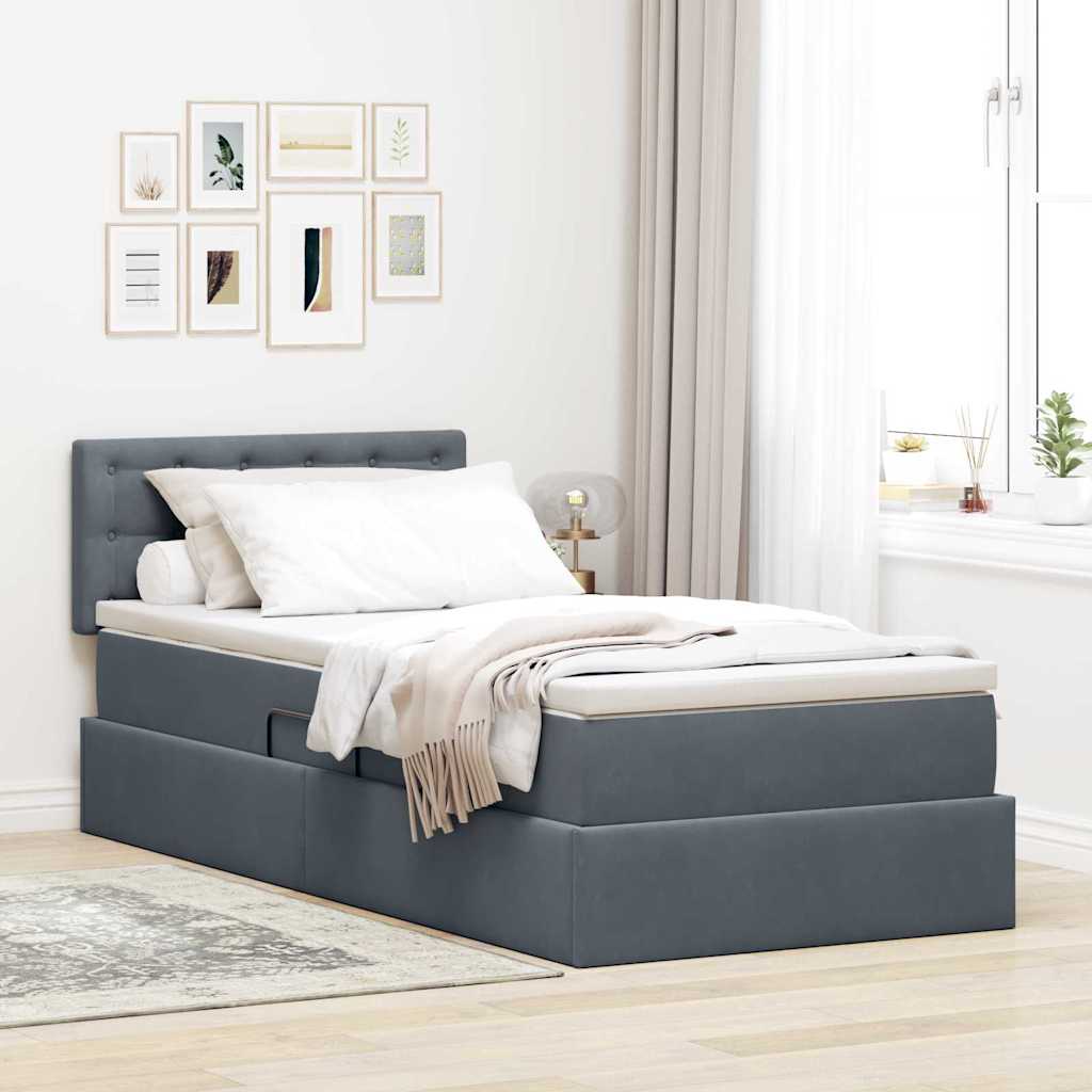 Aufbewahrungsbett mit Kopfteil Dunkelgrau 90 x 200 cm Samt