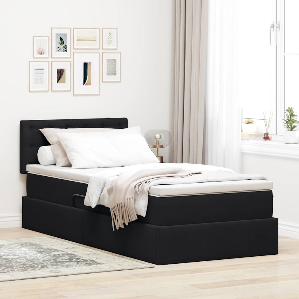 Aufbewahrungsbett mit Kopfteil Schwarz 100 x 200 cm Samt