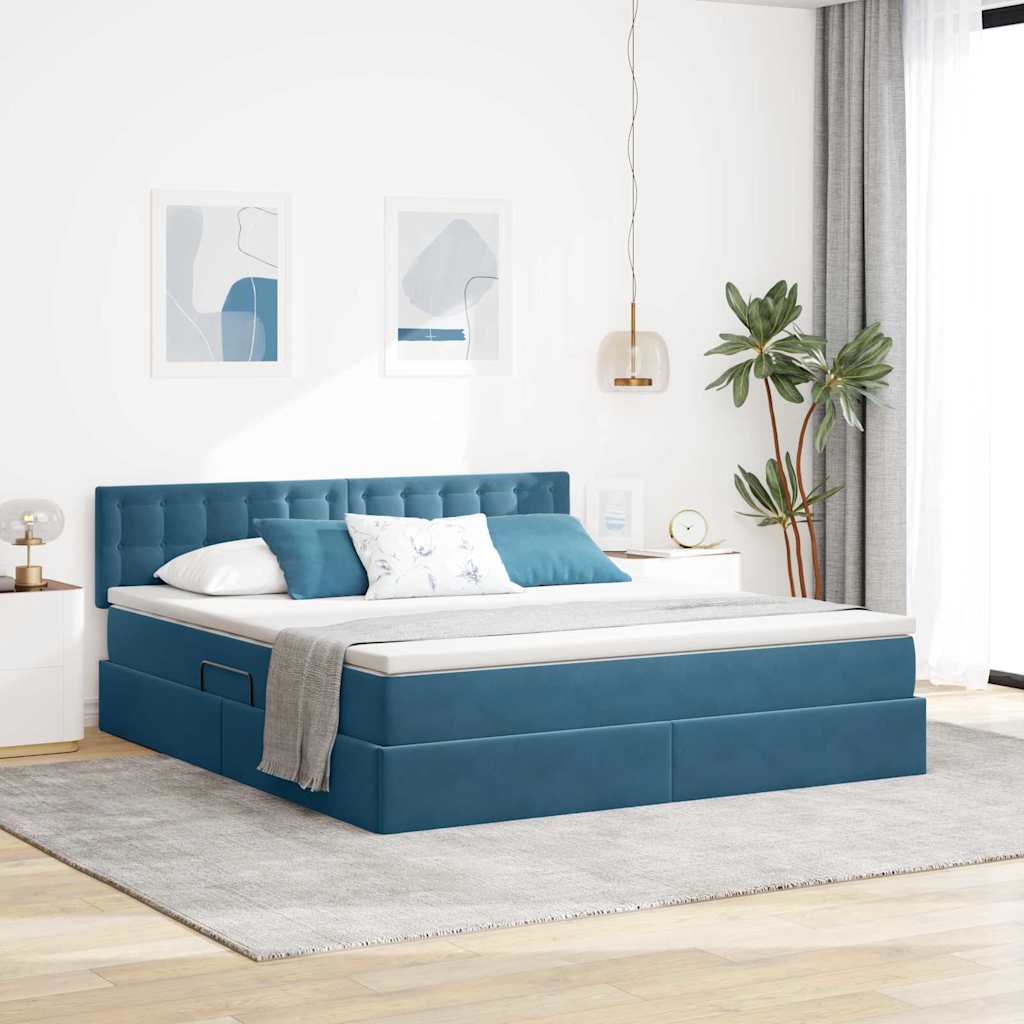 Aufbewahrungsbett mit Kopfteil Dunkelblau 160 x 200 cm Samt