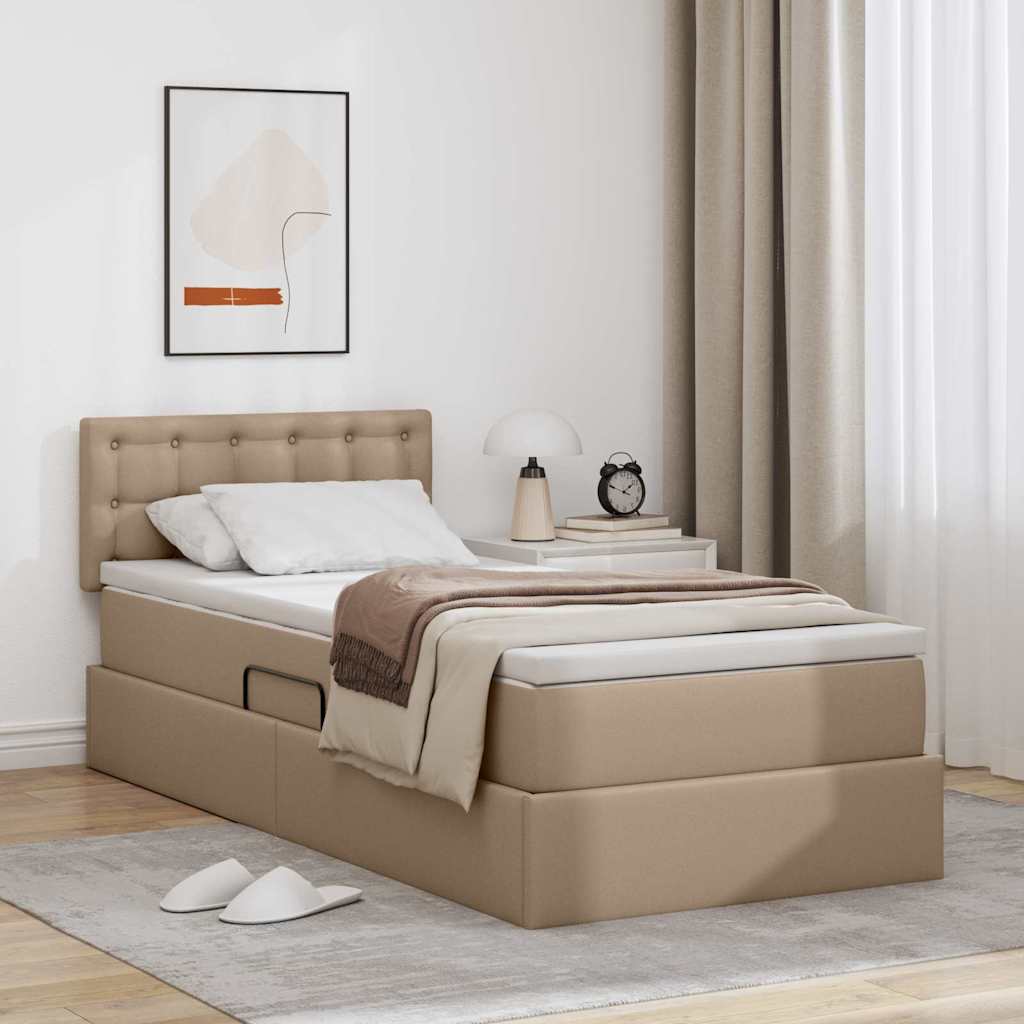 Bett mit Matratze mit LED Cappuccino 90 x 190 cm Kunstleder