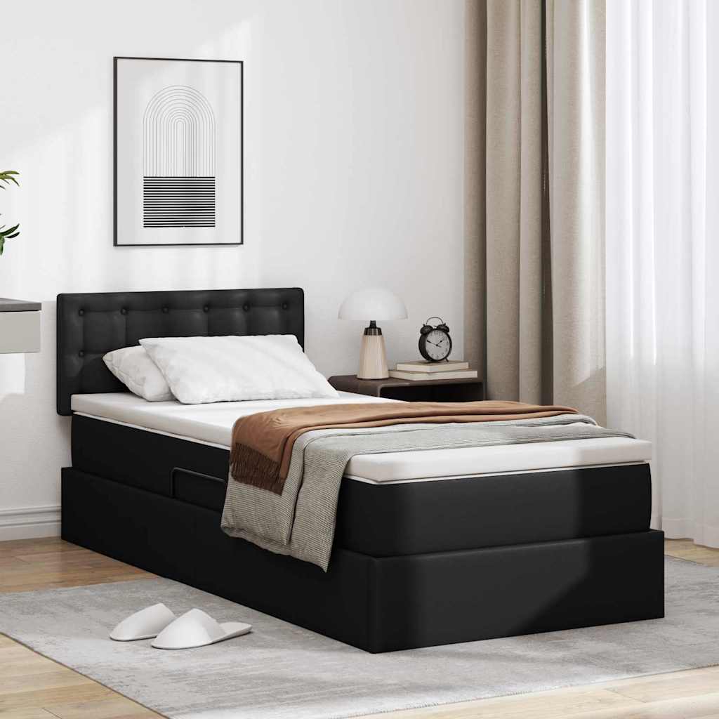 Bett mit LED-Lichtleisten Schwarz 90 x 200 cm Kunstleder