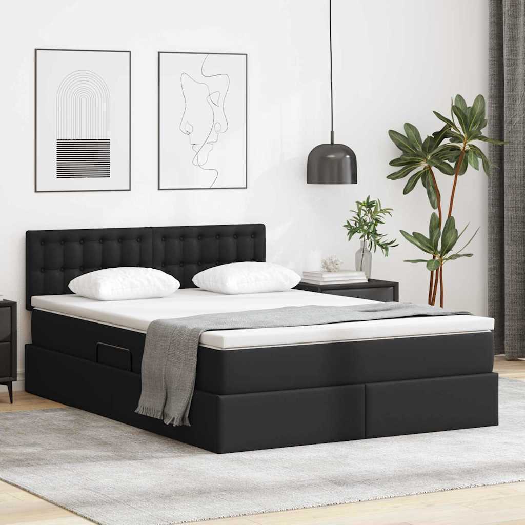 Bett mit Matratze mit LED Schwarz 140 x 190 cm Kunstleder