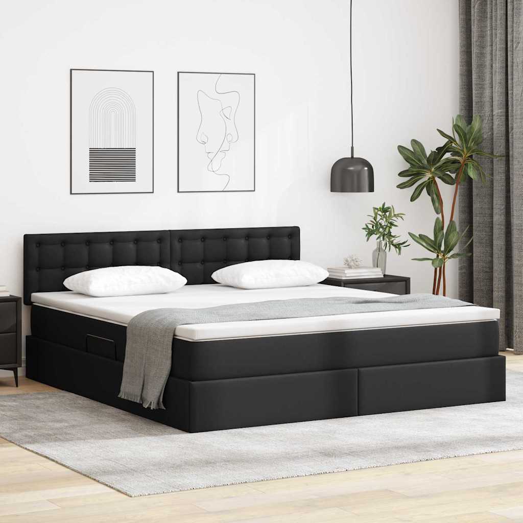 Bett mit Matratze mit LED Schwarz 160 x 200 cm Kunstleder