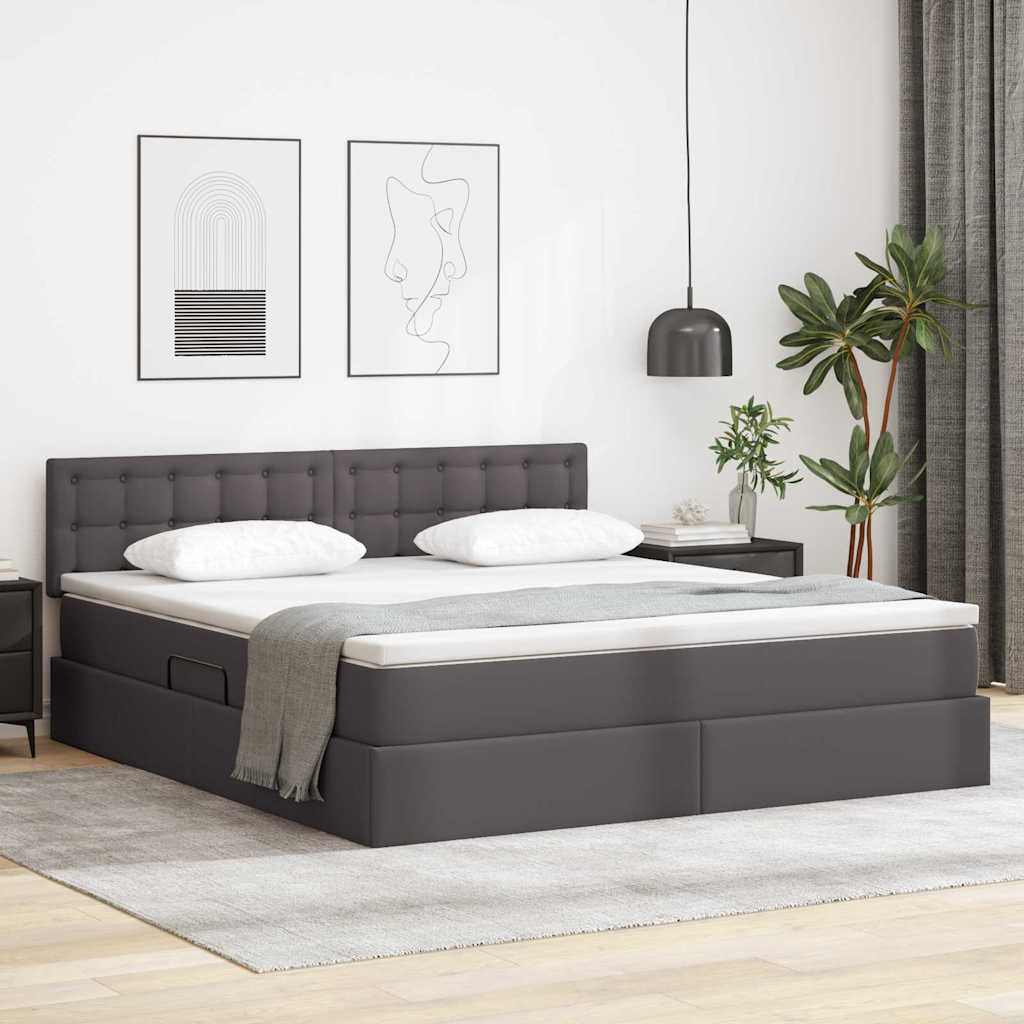 Bett mit Matratze mit LED Grau 160 x 200 cm Kunstleder