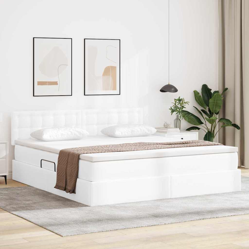 Bett mit Matratze mit LED Reinweiß 180 x 200 cm Kunstleder