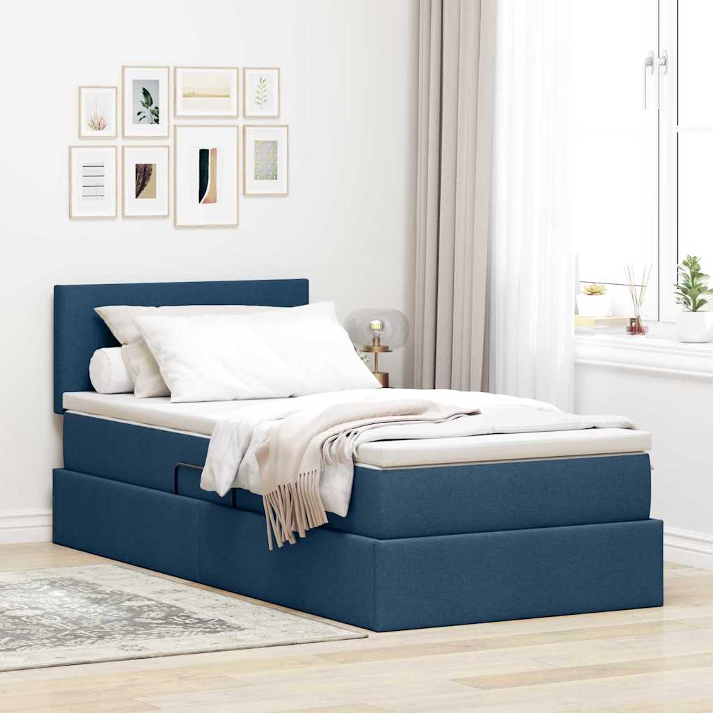 LED-Speicherbett mit Matratze Blau 90 x 200 cm Stoff