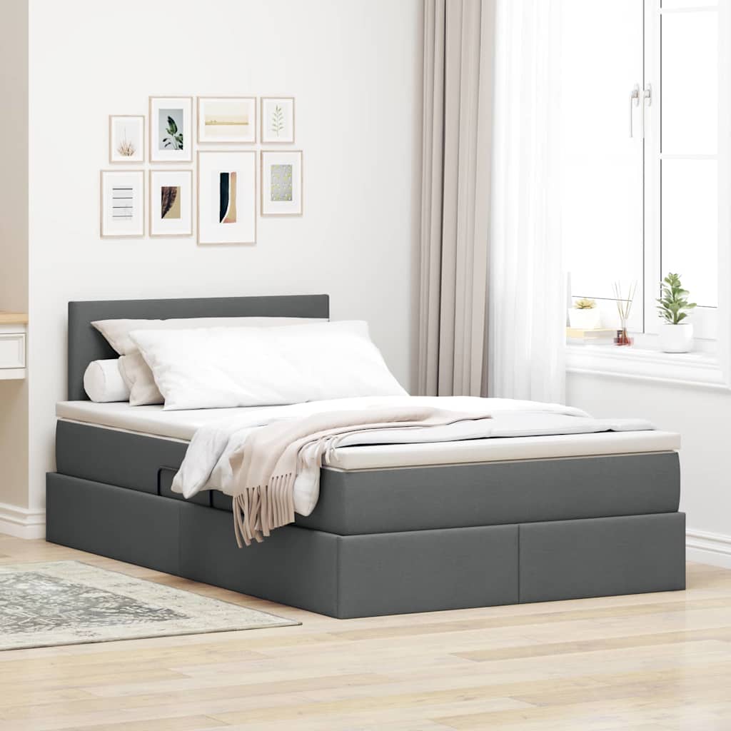 LED-Speicherbett mit Matratze Dunkelgrau 120 x 200 cm Stoff