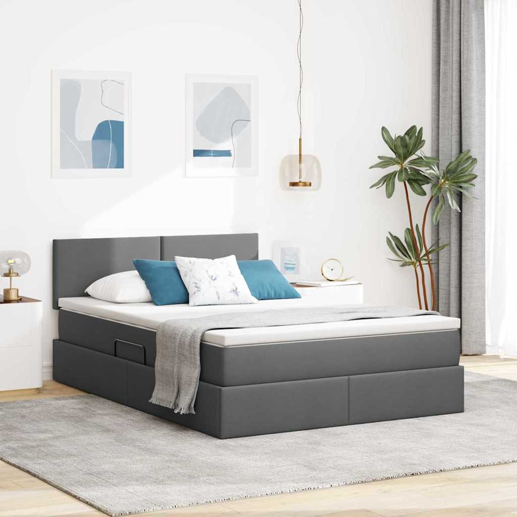 LED-Speicherbett mit Matratze Dunkelgrau 140 x 190 cm Stoff