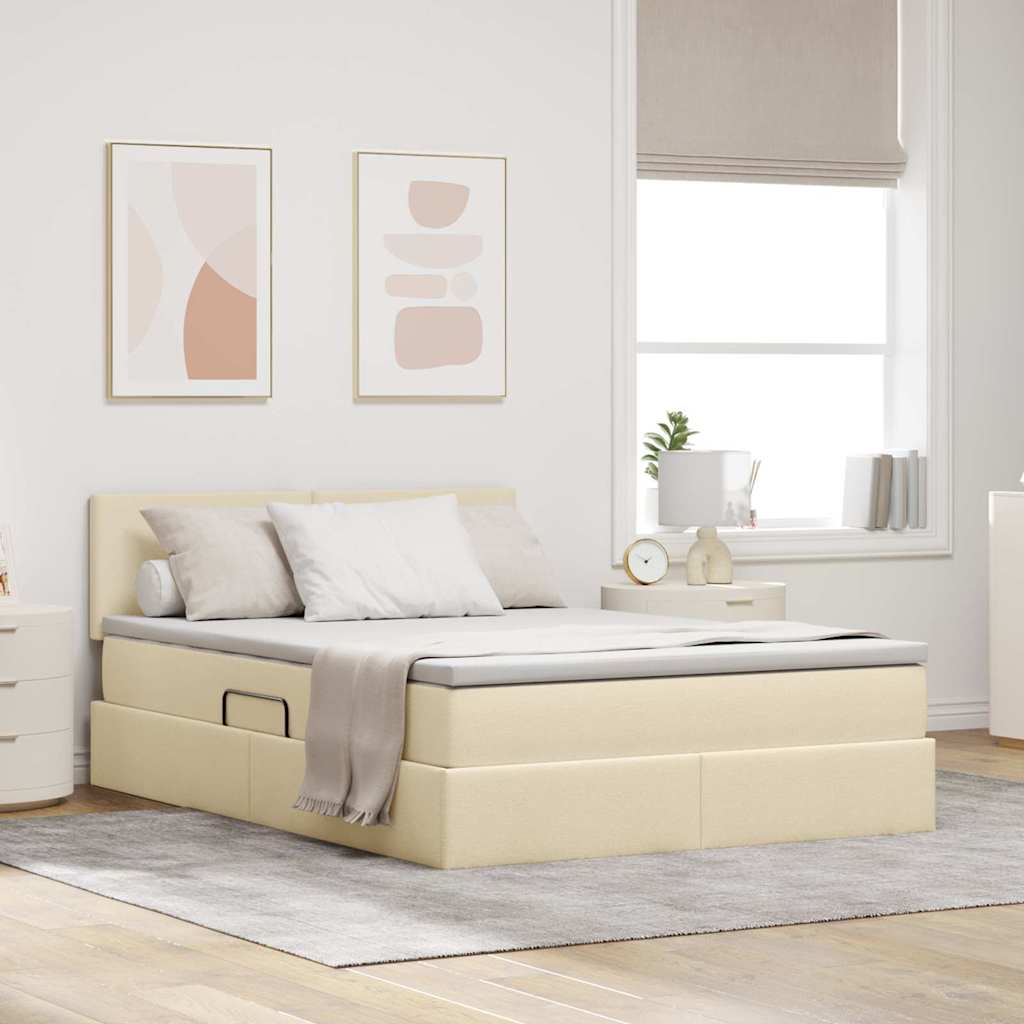 LED-Speicherbett mit Matratze Creme 140 x 200 cm Stoff