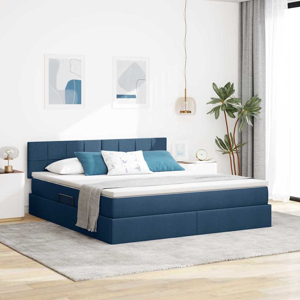 LED-Speicherbett mit Matratze Blau 160 x 200 cm Stoff
