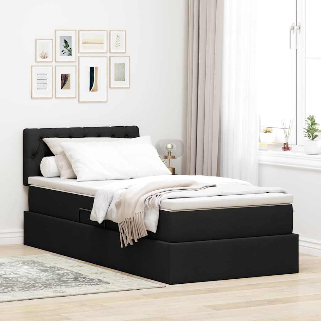 LED-Speicherbett mit Matratze Schwarz 90 x 200 cm Stoff