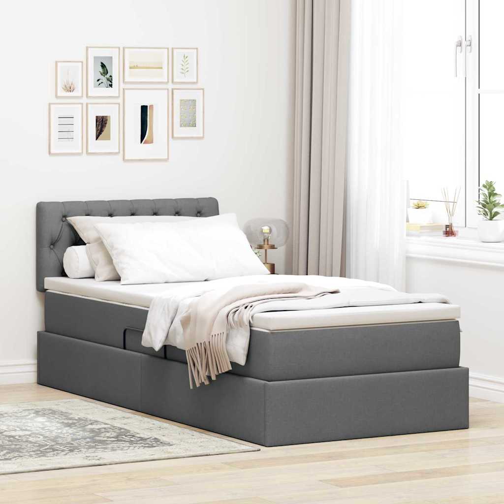 LED-Speicherbett mit Matratze Dunkelgrau 100 x 200 cm Stoff