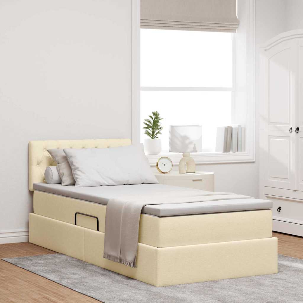 LED-Speicherbett mit Matratze Creme 100 x 200 cm Stoff