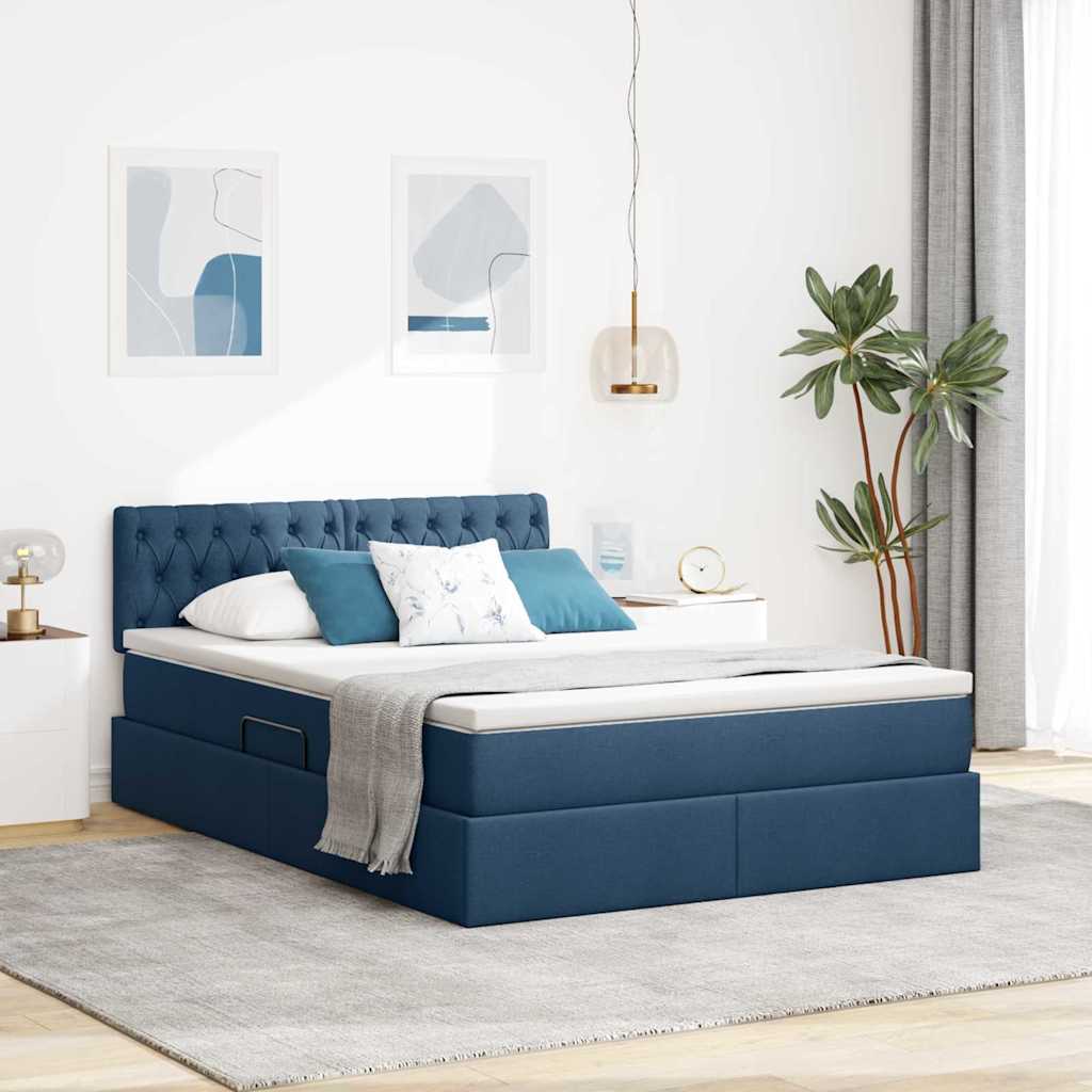 LED-Speicherbett mit Matratze Blau 140 x 200 cm Stoff