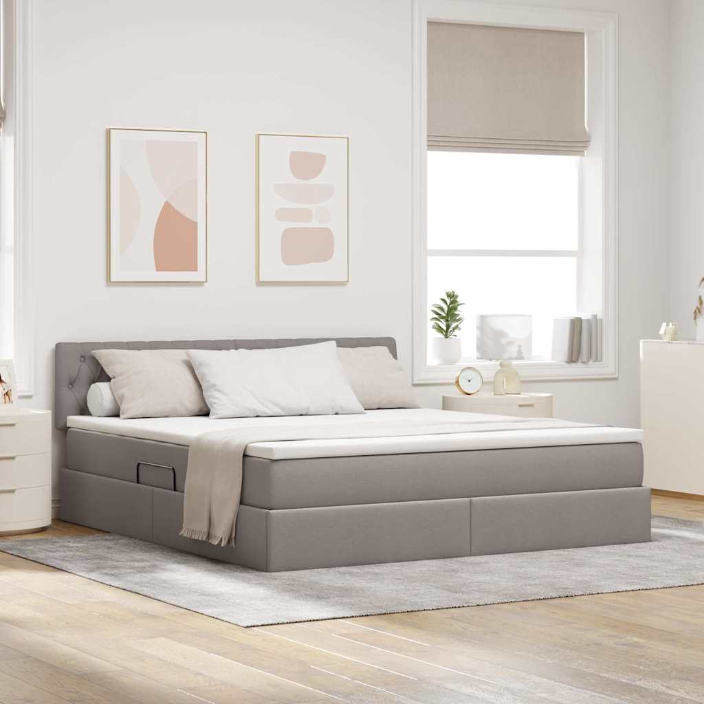 LED-Speicherbett mit Matratze Taupe 160 x 200 cm Stoff