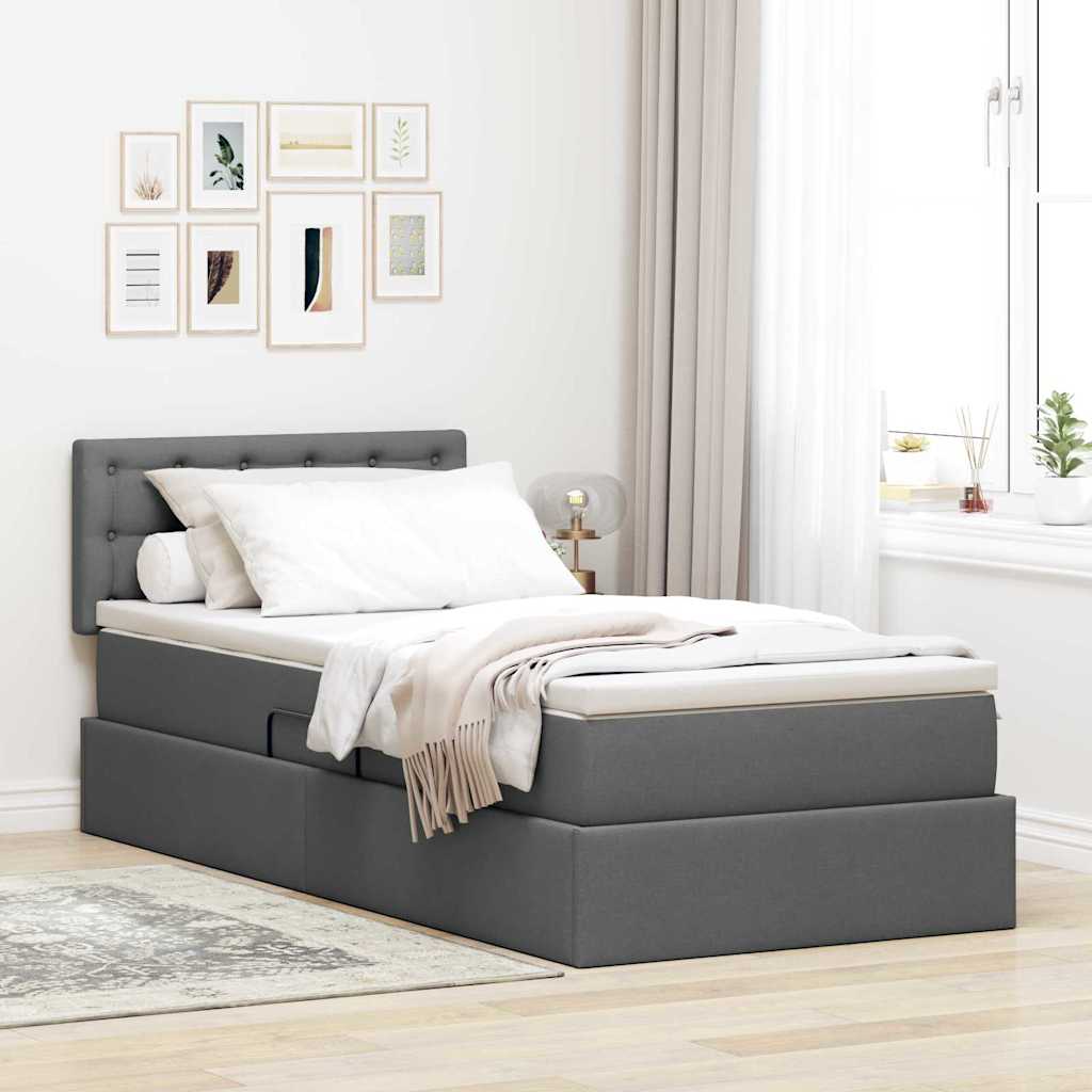 LED-Speicherbett mit Matratze Dunkelgrau 90 x 200 cm Stoff