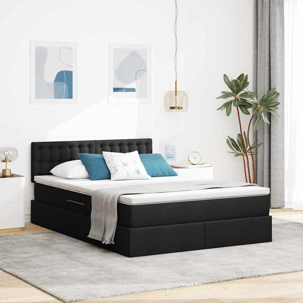 LED-Speicherbett mit Matratze Schwarz 140 x 200 cm Stoff