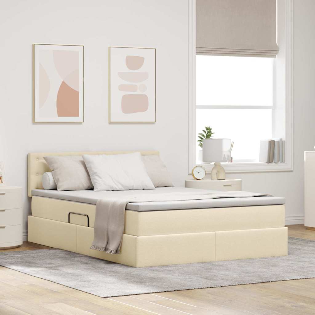 LED-Speicherbett mit Matratze Creme 140 x 200 cm Stoff