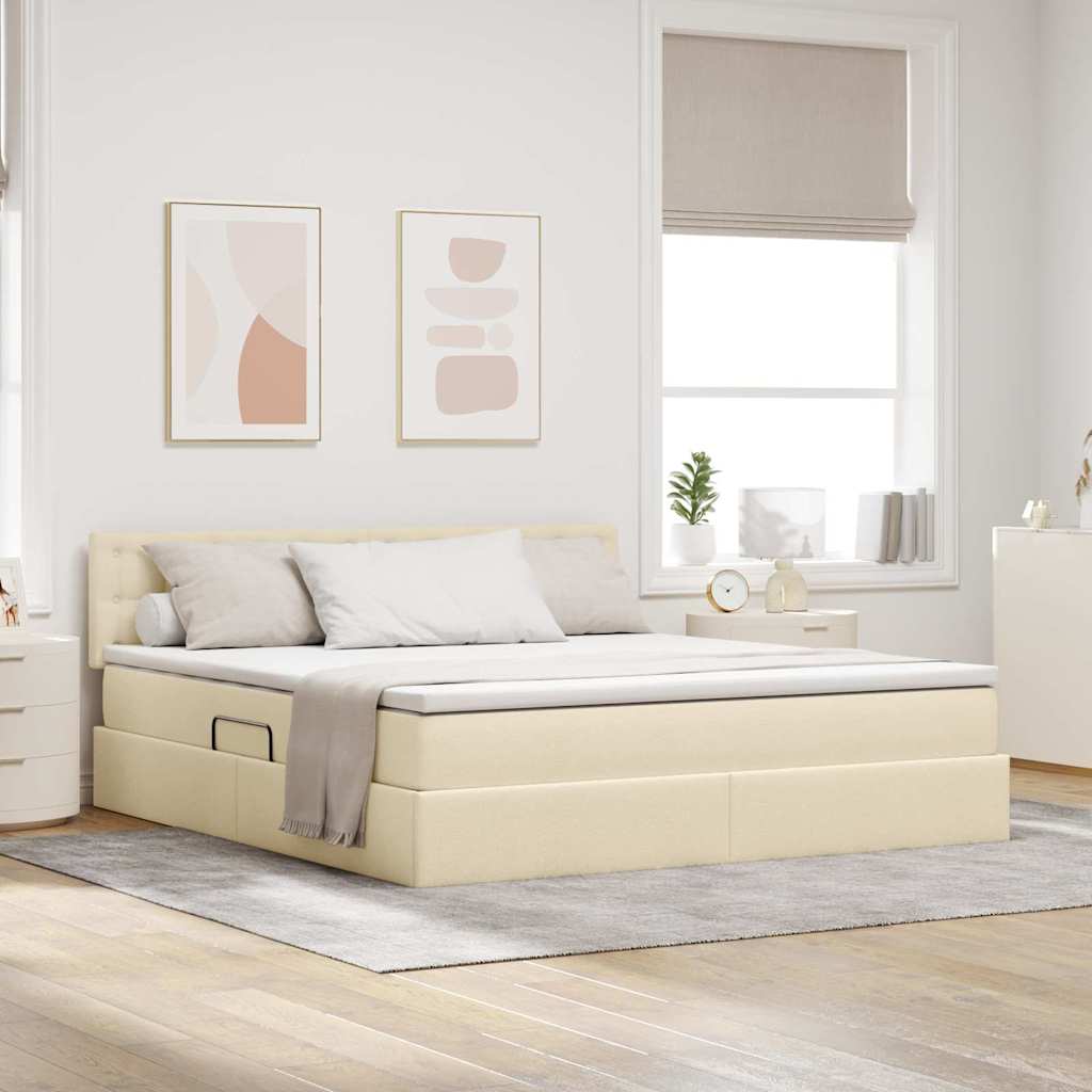 LED-Speicherbett mit Matratze Creme 160 x 200 cm Stoff