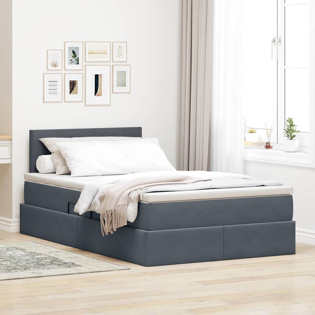LED-Speicherbett mit Matratze Dunkelgrau 120 x 200 cm Samt