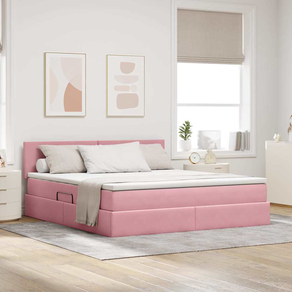 LED-Speicherbett mit Matratze Rosa 180 x 200 cm Samt