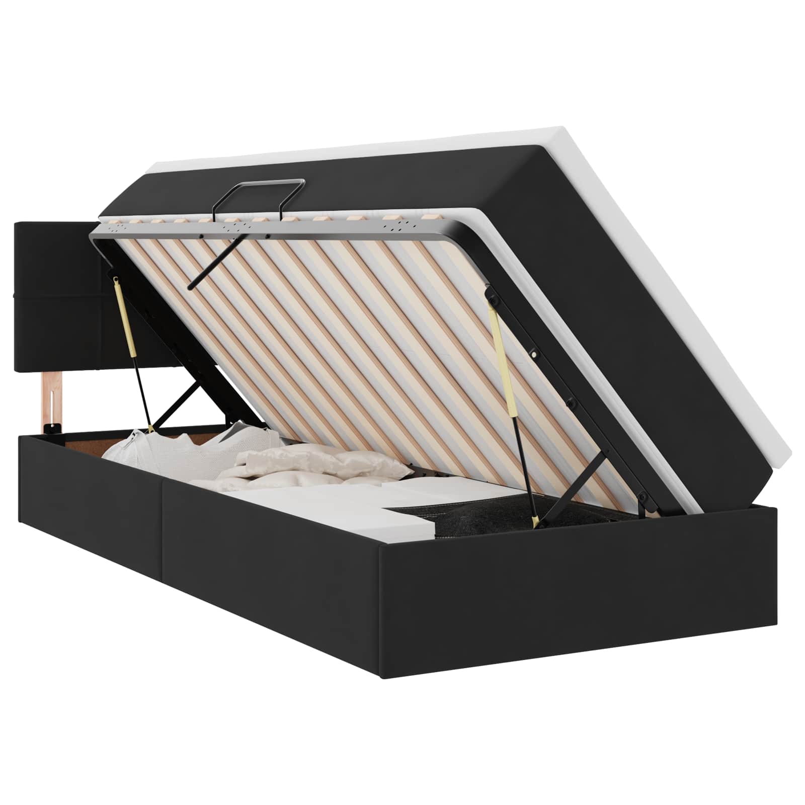 LED-Speicherbett mit Matratze Schwarz 90 x 190 cm Samt