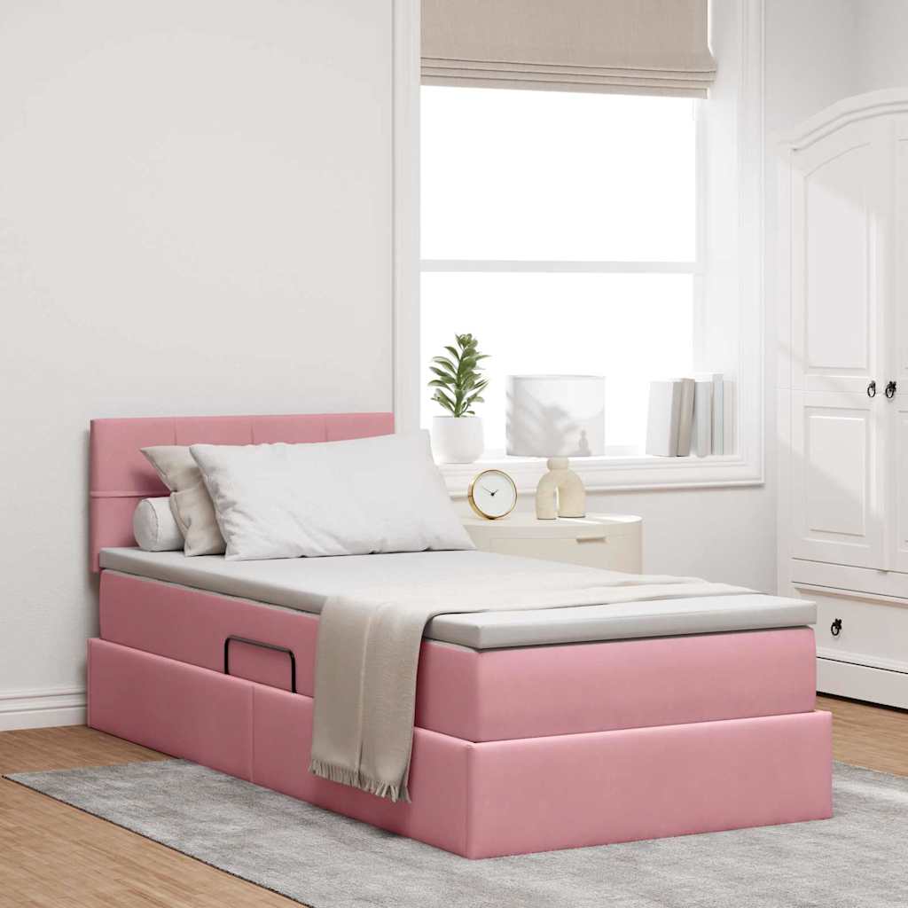 LED-Speicherbett mit Matratze Rosa 90 x 190 cm Samt