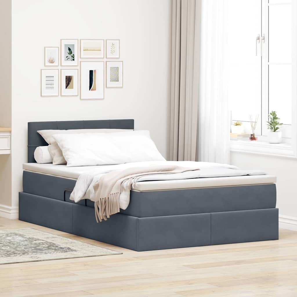 LED-Speicherbett mit Matratze Dunkelgrau 120 x 200 cm Samt