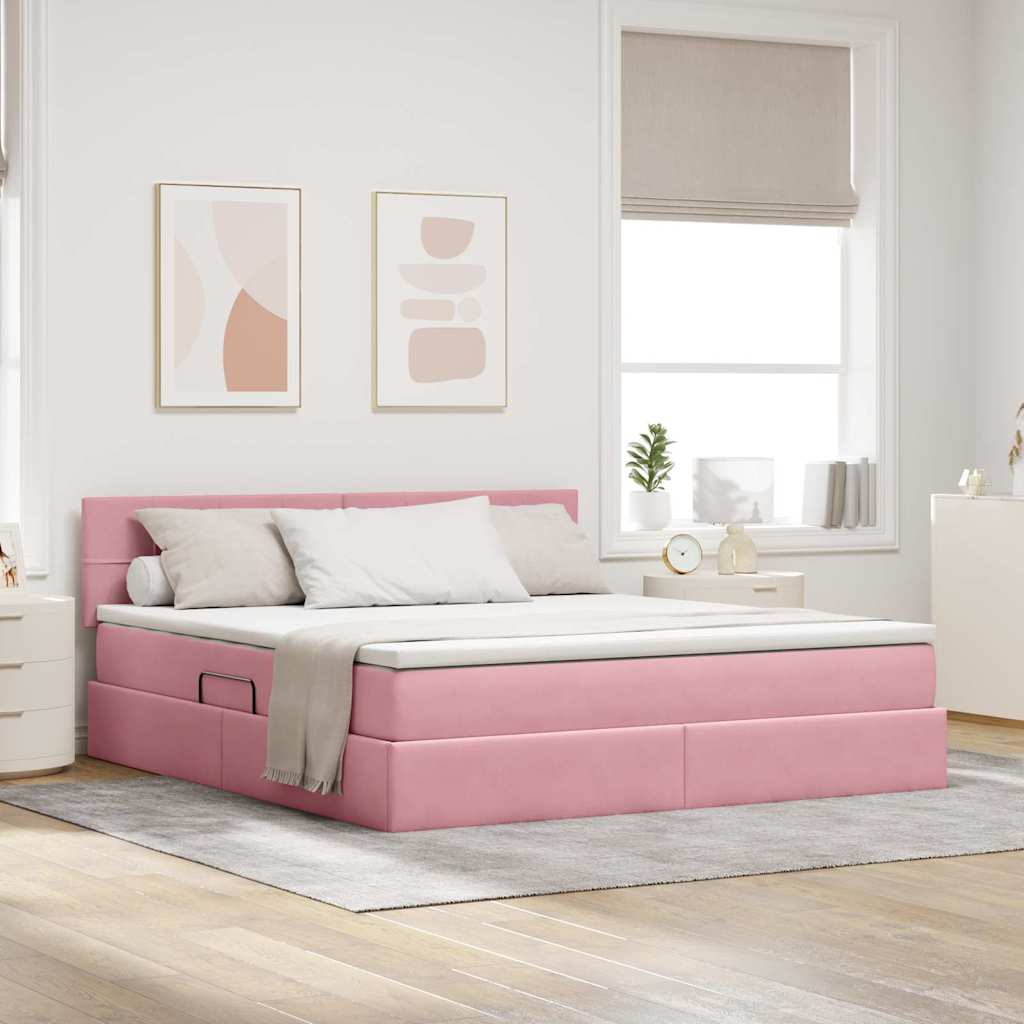 LED-Speicherbett mit Matratze Rosa 180 x 200 cm Samt
