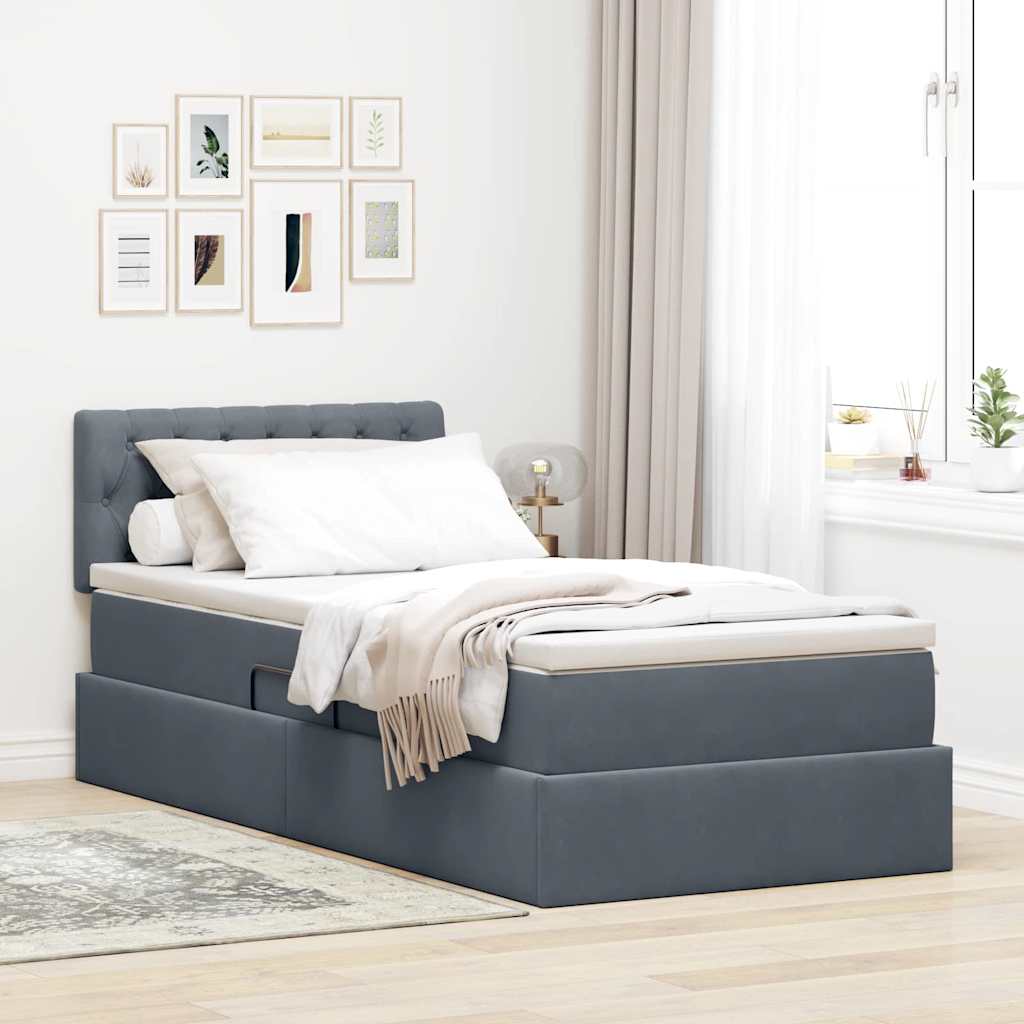 LED-Speicherbett mit Matratze Dunkelgrau 90 x 190 cm Samt