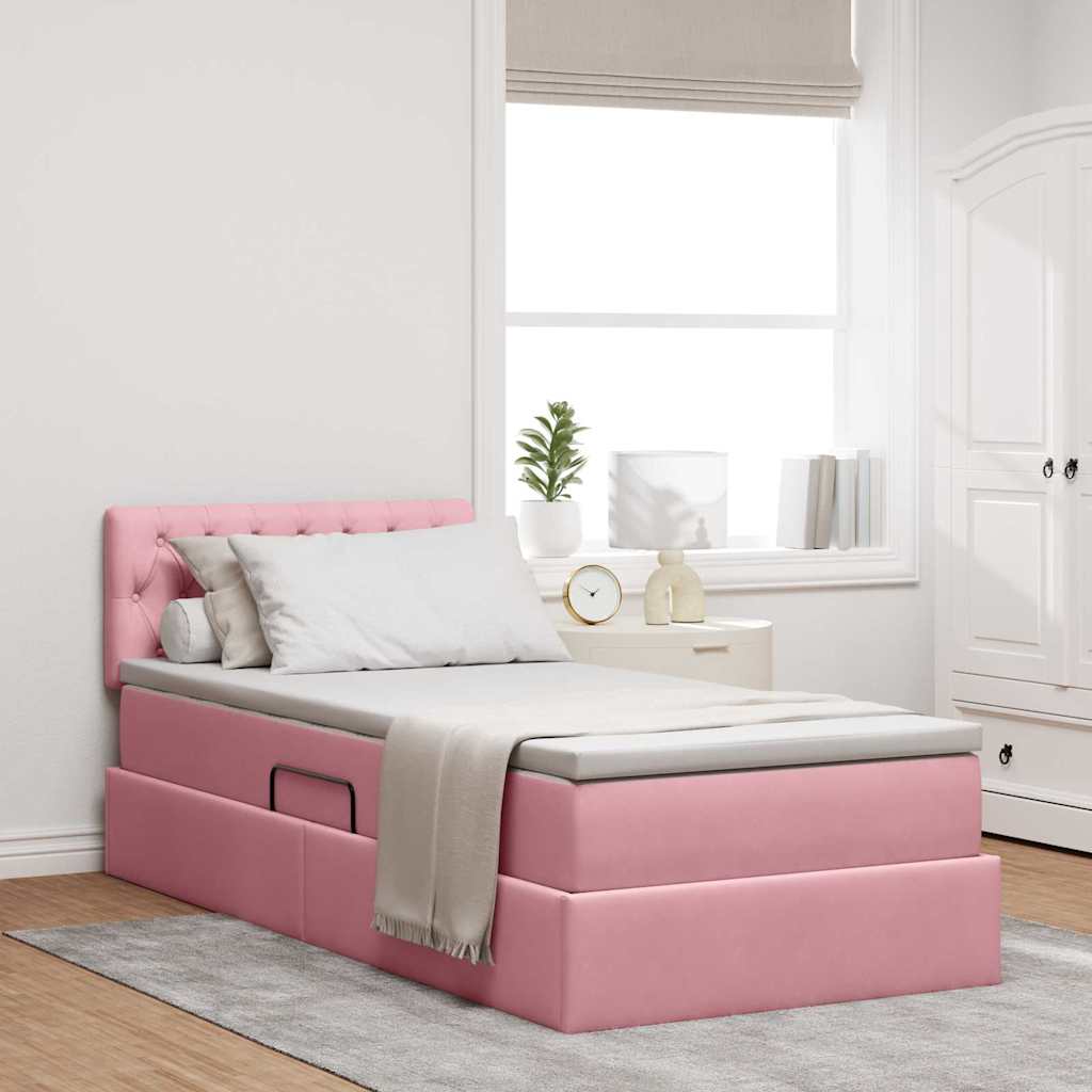 LED-Speicherbett mit Matratze Rosa 90 x 200 cm Samt