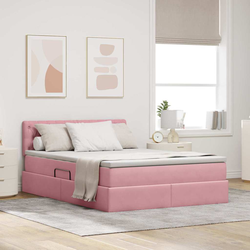 LED-Speicherbett mit Matratze Rosa 140 x 200 cm Samt