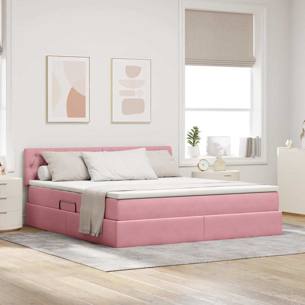 LED-Speicherbett mit Matratze Rosa 160 x 200 cm Samt