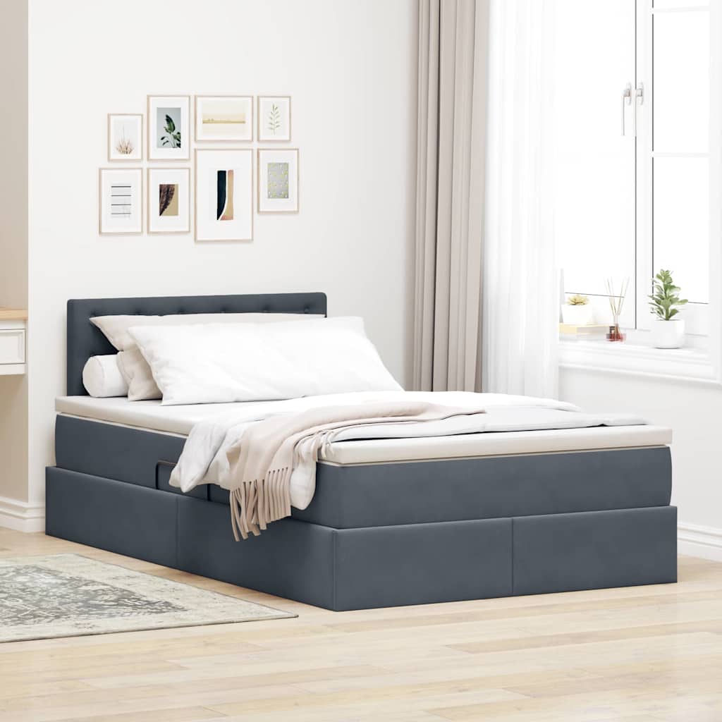 LED-Speicherbett mit Matratze Dunkelgrau 120 x 200 cm Samt