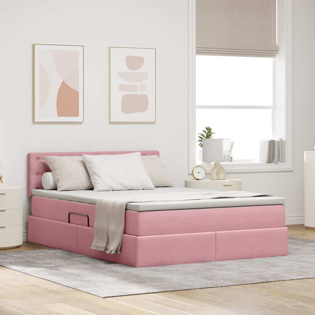 LED-Speicherbett mit Matratze Rosa 140 x 200 cm Samt