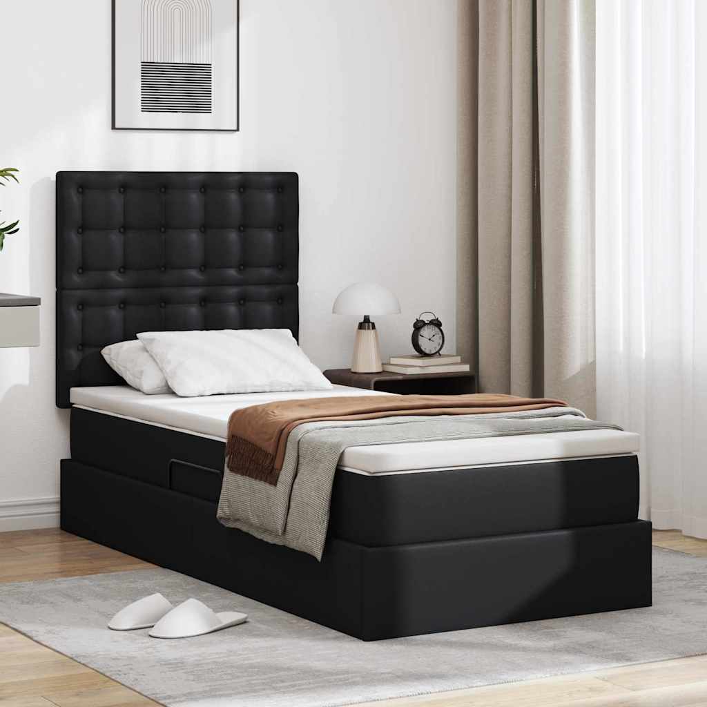 Aufbewahrungsbett mit Kopfteil Schwarz 90 x 190 cm Kunstleder