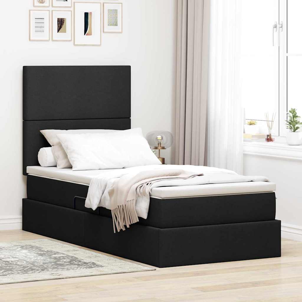 Aufbewahrungsbett mit Matratze Schwarz 100 x 200 cm Stoff