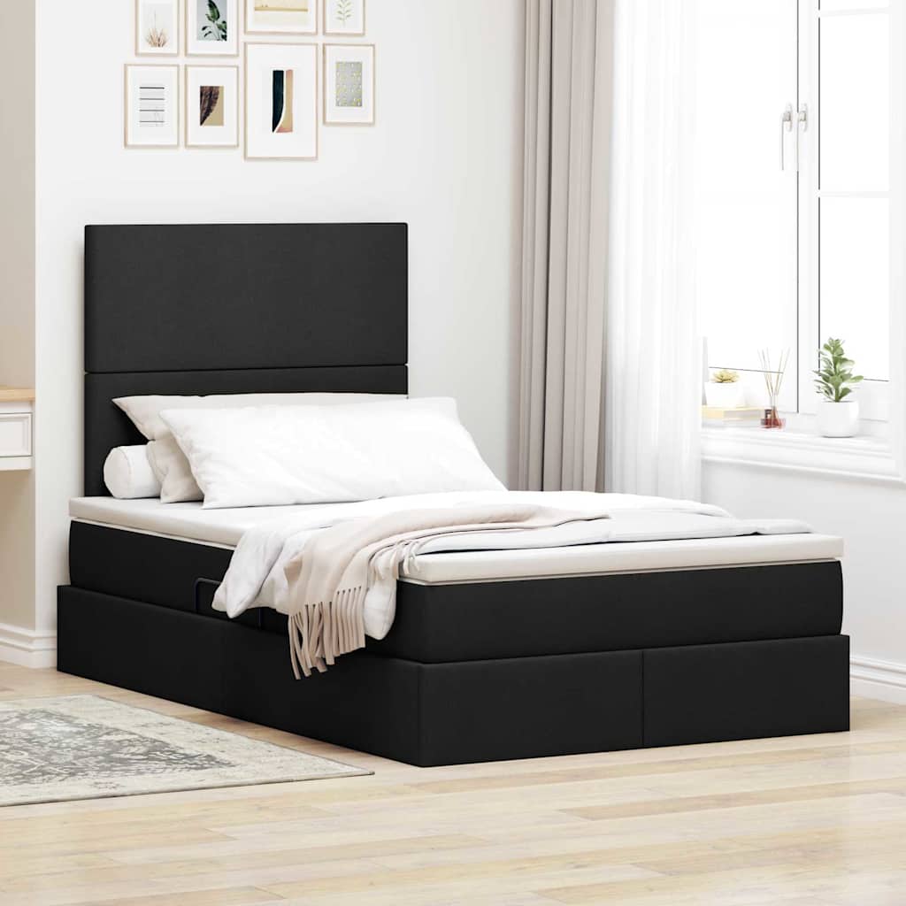 Aufbewahrungsbett mit Matratze Schwarz 120 x 200 cm Stoff