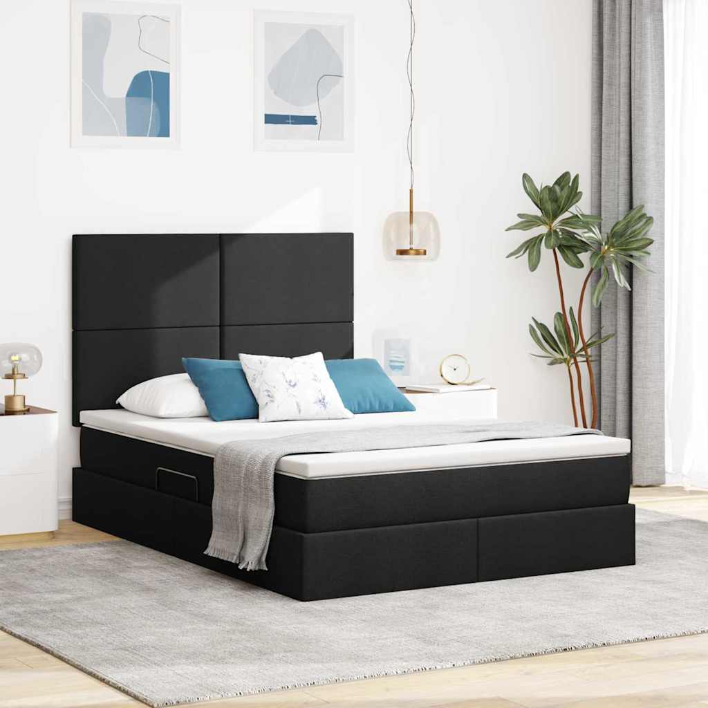 Aufbewahrungsbett mit Matratze Schwarz 140 x 200 cm Stoff