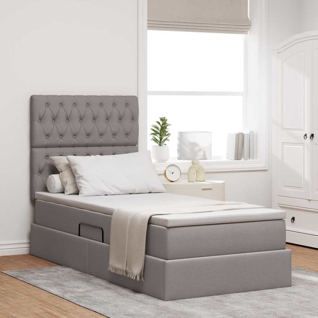 Aufbewahrungsbett mit Matratze Taupe 90 x 200 cm Stoff