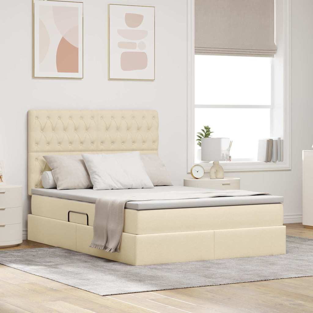 Aufbewahrungsbett mit Matratze Creme 140 x 200 cm Stoff