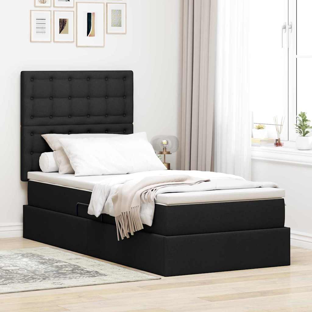 Aufbewahrungsbett mit Matratze Schwarz 90 x 190 cm Stoff