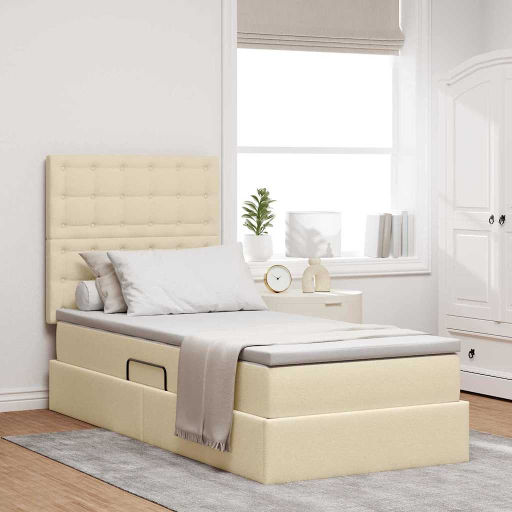 Aufbewahrungsbett mit Matratze Creme 90 x 190 cm Stoff